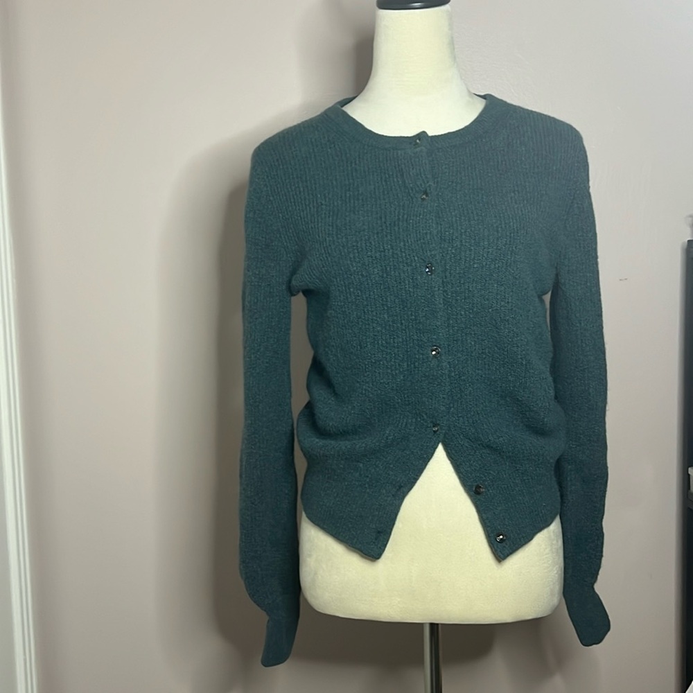 XS J. Crew Teal Merino Wool Cardigan with Sparkly buttons.